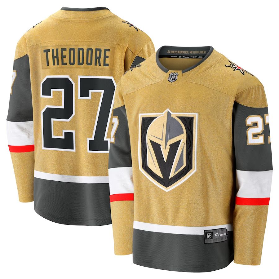 Men Vegas Golden Knights #27 Shea Theodore Fanatics Branded Gold Home Breakaway NHL Jersey